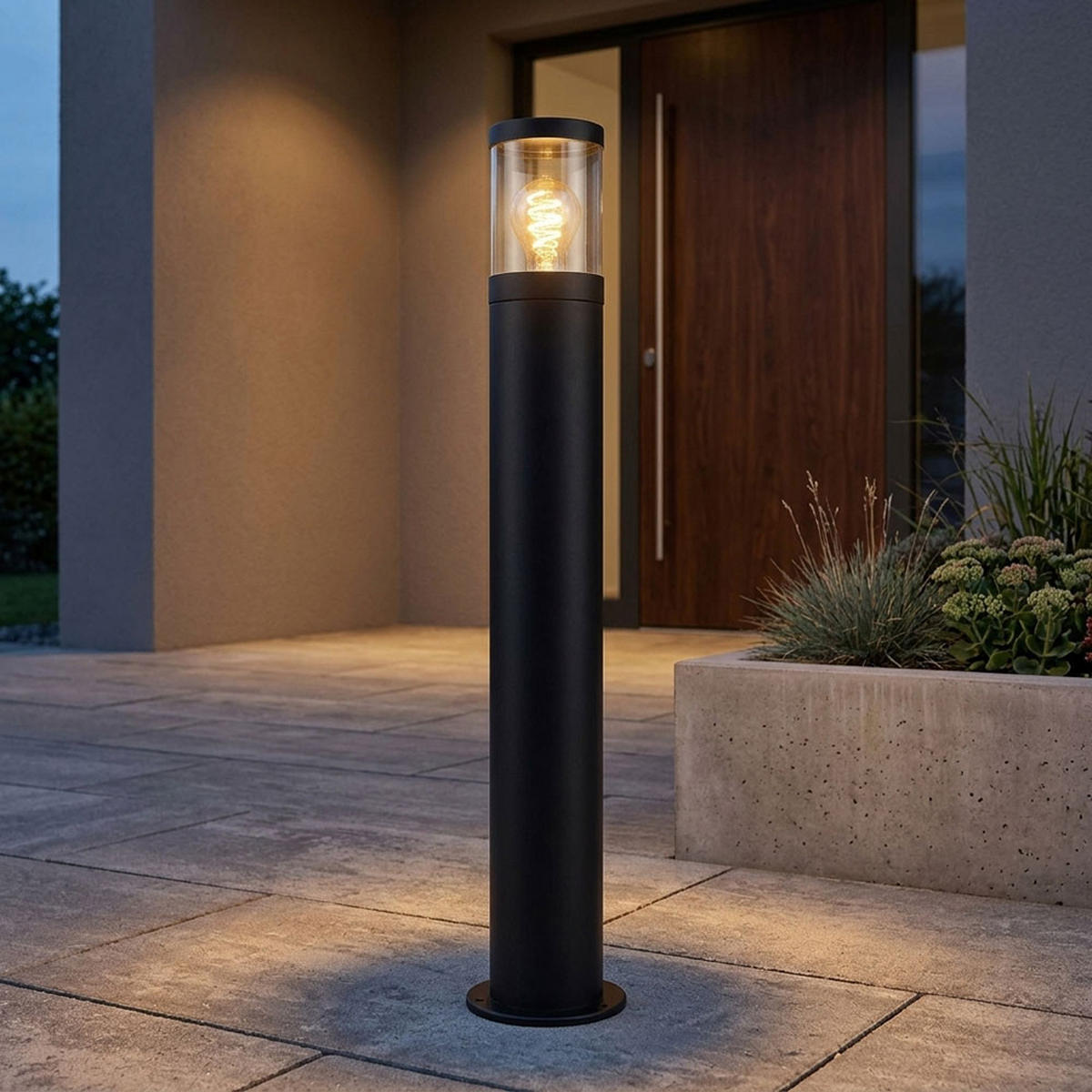 LED AUSSENSTEHLEUCHTE Edelstahl Schwarz Rauch - Schwarz, Metall (14/14/80cm) - Globo Lighting