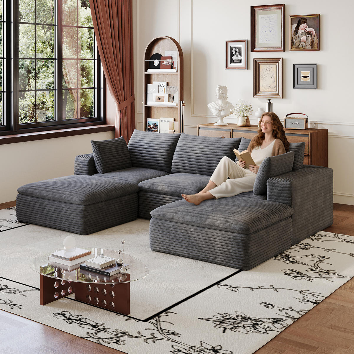 WOHNLANDSCHAFT DE-34773 3-Sitzer mit abnehmbare Polsterung Dunkelgrau - Dunkelgrau, Textil (160/60/260cm) - ComfortXL