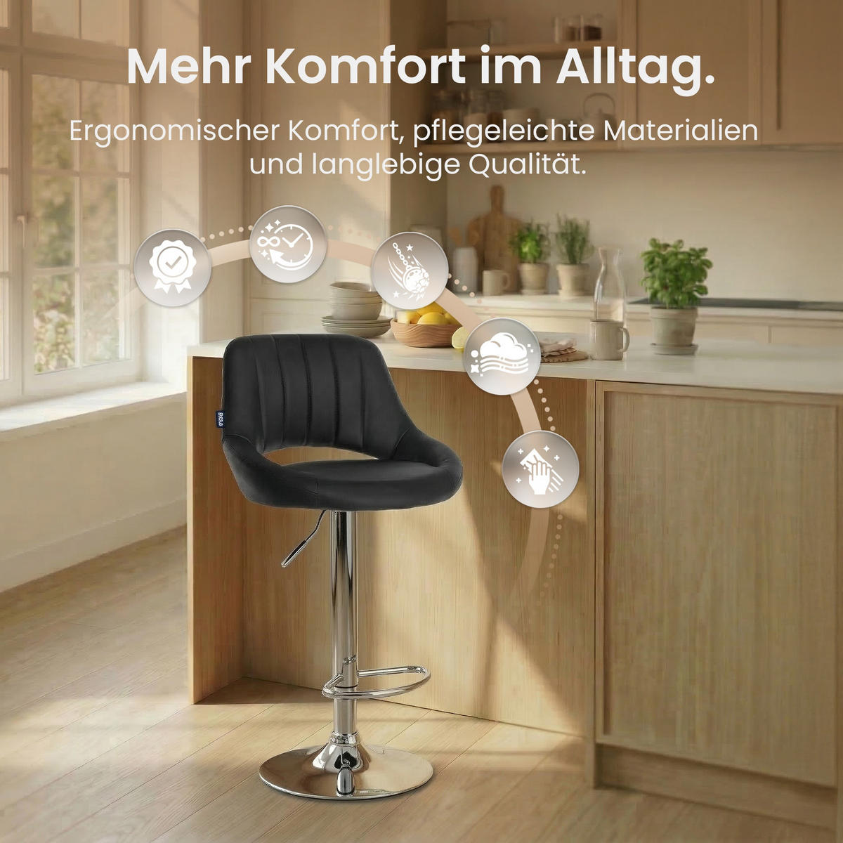 BARHOCKER Lederlook Schwarz - Chromfarben/Schwarz, Textil/Metall (47/85/48cm) - CLP