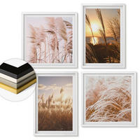 WANDBILDER 4er-Set - 50x50 cm & 40x60 cm Weißer Rahmen - Boho-Grasfeld-Sonnenuntergang - Weiß, Kunststoff (50/50cm) - ArtPrintCave