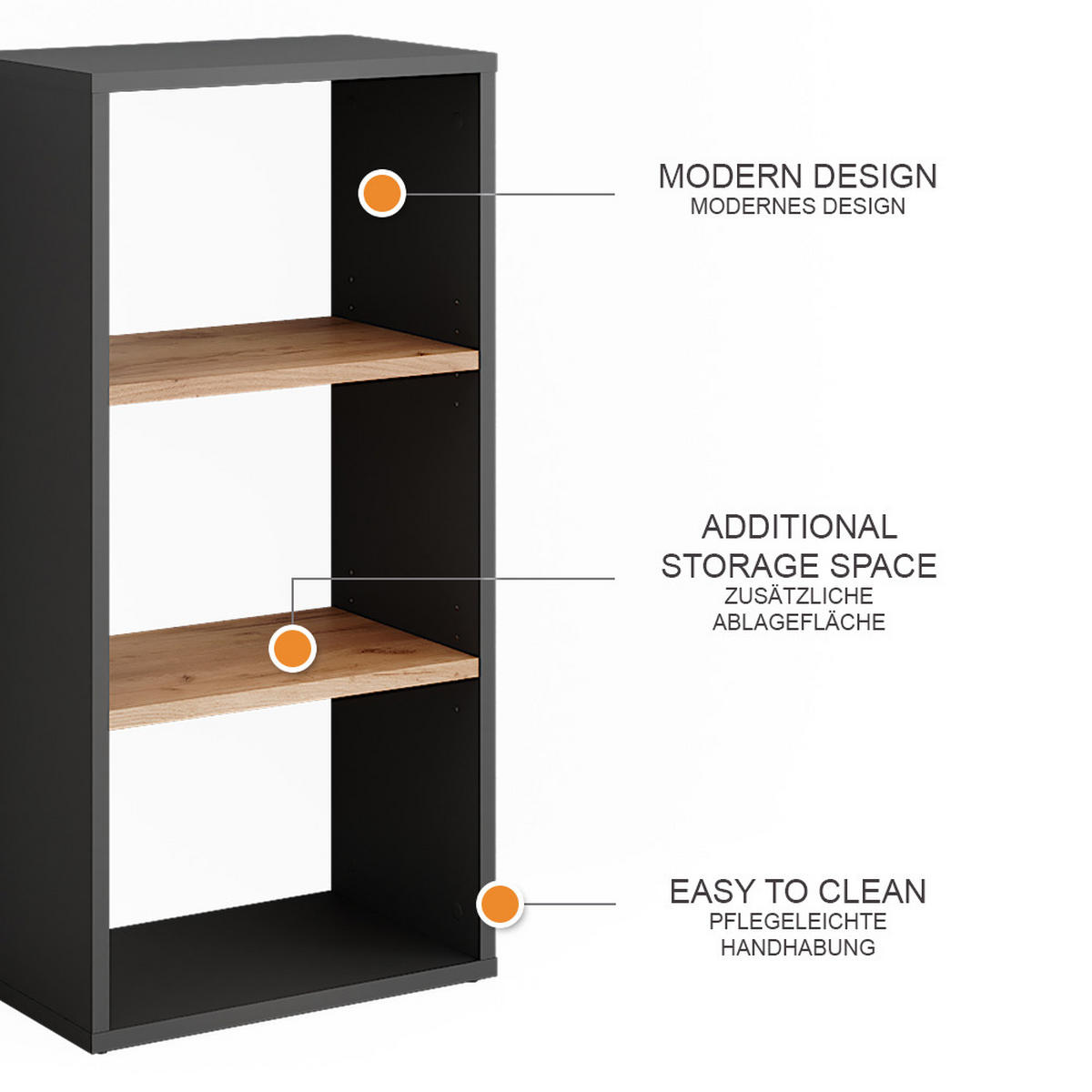 BOTNÍK Orlando Antracit/zlatý dub - medově dubová/antracitová, kompozitní dřevo (40/80.1/24cm) - Vicco