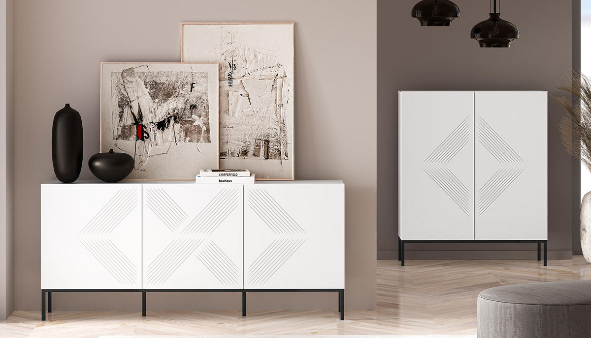 SIDEBOARD Clearing weiß / schwarz 170 / 37 / 77cm - Schwarz/Weiß, Holz/Holzwerkstoff (170/77/37cm) - Feldmann-Wohnen