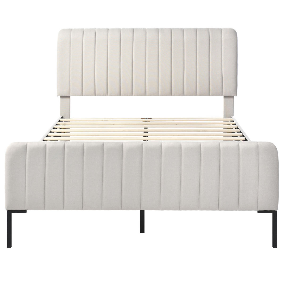 POLSTERBETT 180/200 cm Grau-Beige aus Leinen mit verstellbarem Kopfteil - Grau, Textil (180/200cm) - OKMYHOME