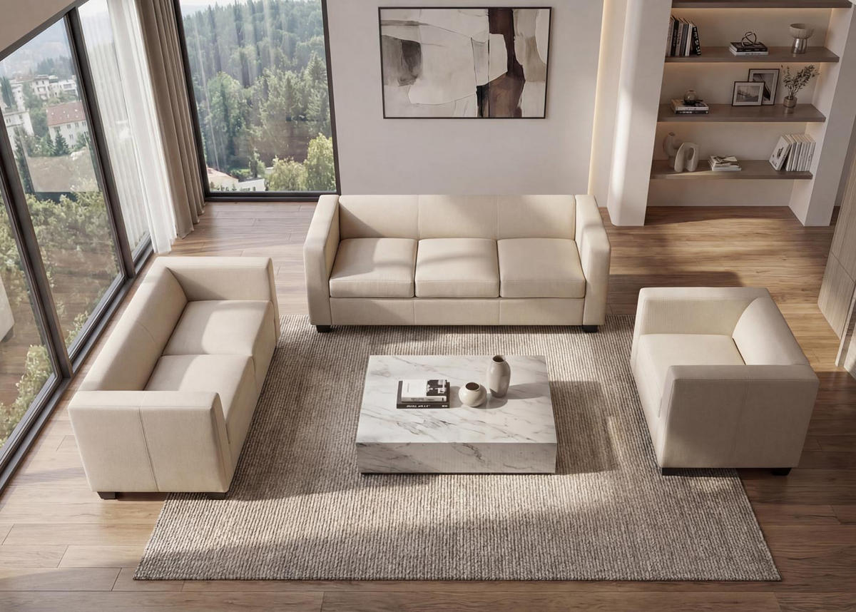 SOFAGARNITUR Cremeweiß 3er-Set - Creme, Textil (400/70/300cm) - MCW