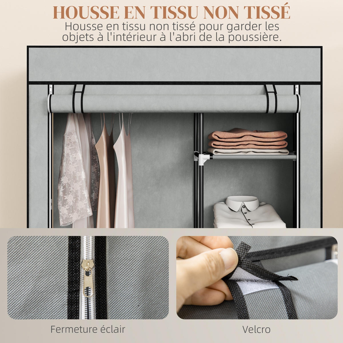 STOFFSCHRANK Grau 1 Stück - Grau, Metall (103/162.5/43cm) - GiPP
