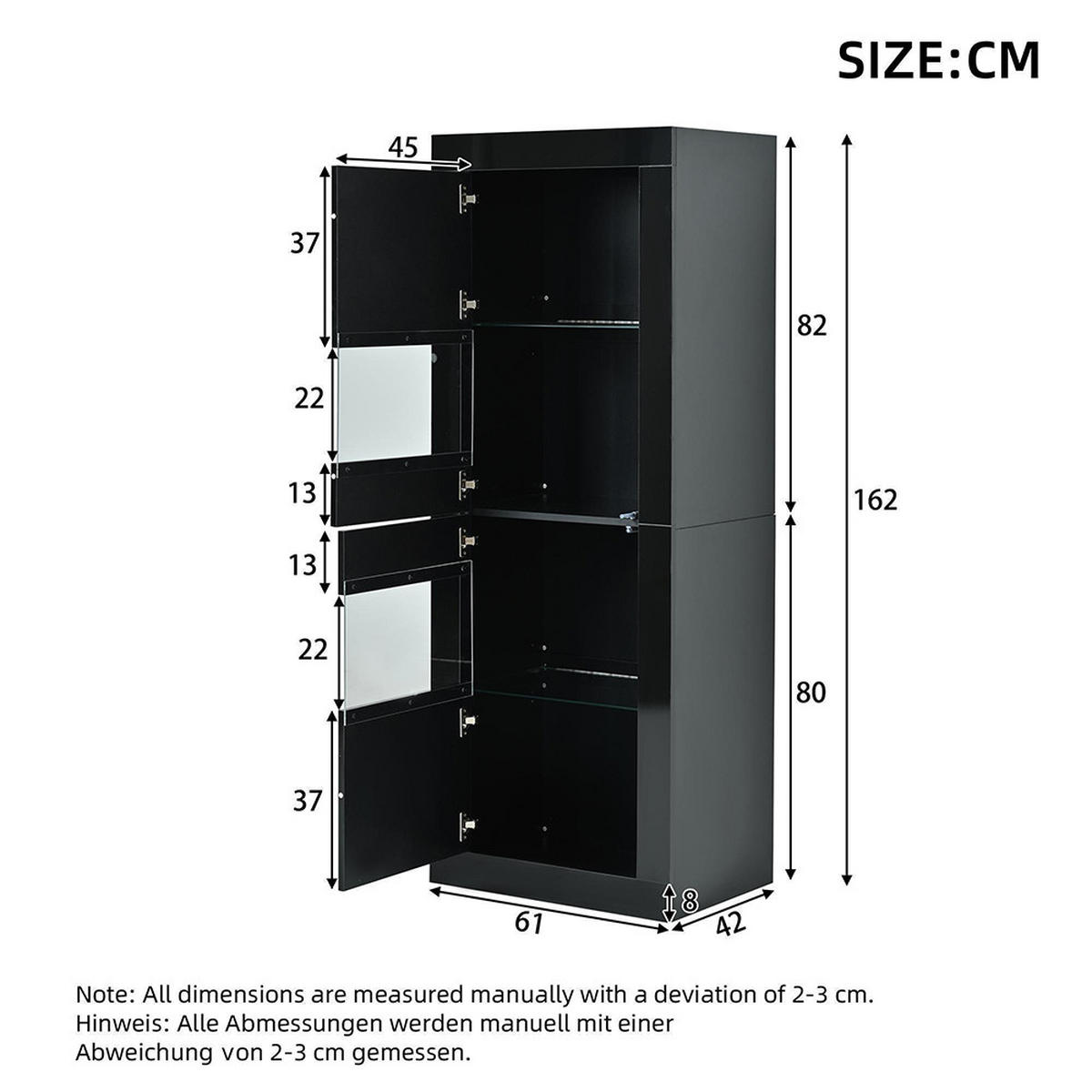 VITRINE 61 x 42 x 162 cm in Schwarz - Schwarz, Holzwerkstoff (42/162/61cm) - KOMHTOM