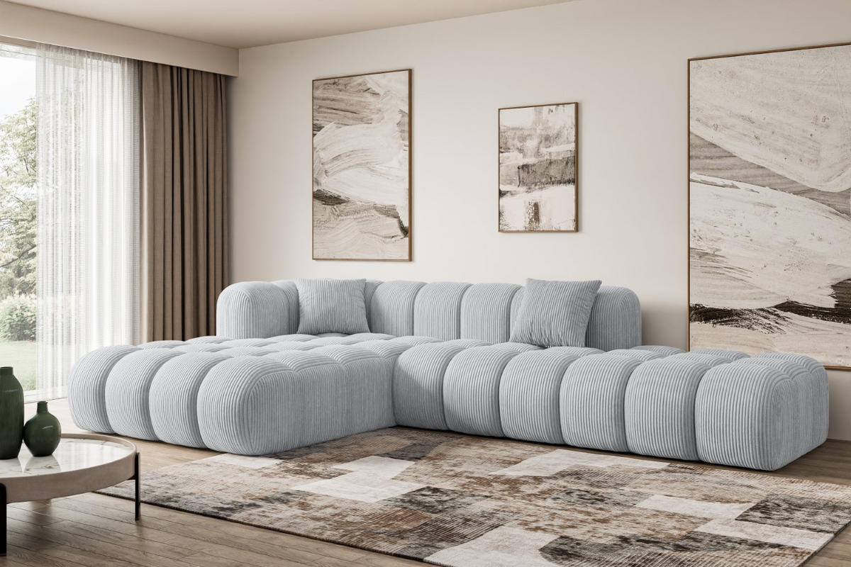 ECKSOFA Ottomane Links OLEA-L2 - 289x176x71 cm Grau Cord - Schwarz/Grau, Holzwerkstoff/Kunststoff (176/289cm) - ALTDECOR