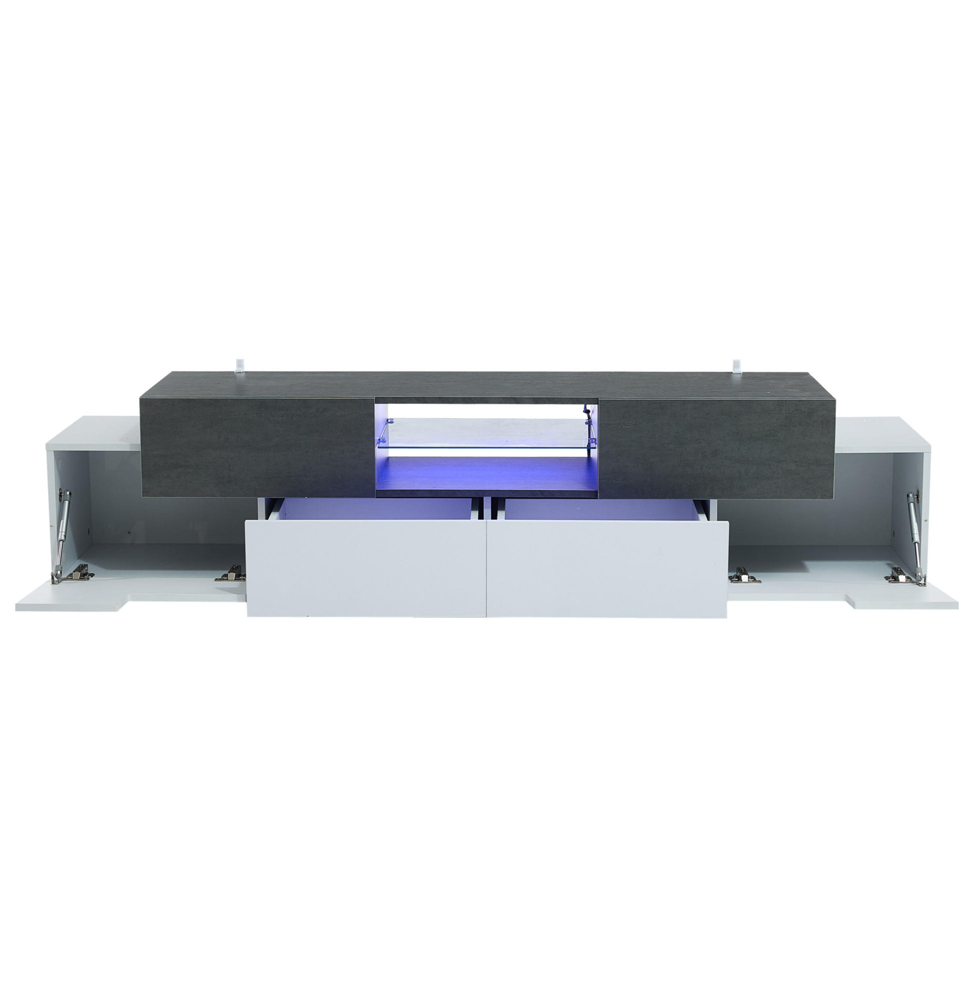 TV-LOWBOARD 180/40/45 cm mit LED-Beleuchtung, Glasablagen und Stauraum aus Spanplatte, Weiß/Grau - Weiß, Holzwerkstoff (180/45/40cm) - Redom
