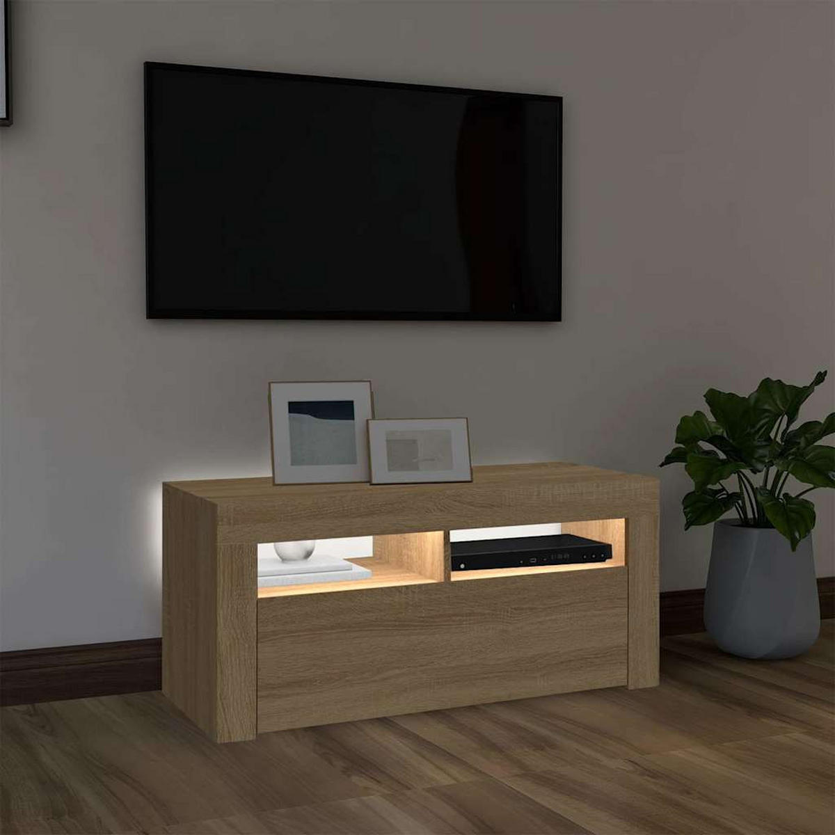 LOWBOARD mit Led-Leuchten 90/35/40 cm aus Holzwerkstoff in Sonoma-Eiche Dekor - Sonoma Eiche, Holz (90/40/35cm) - vidaXL