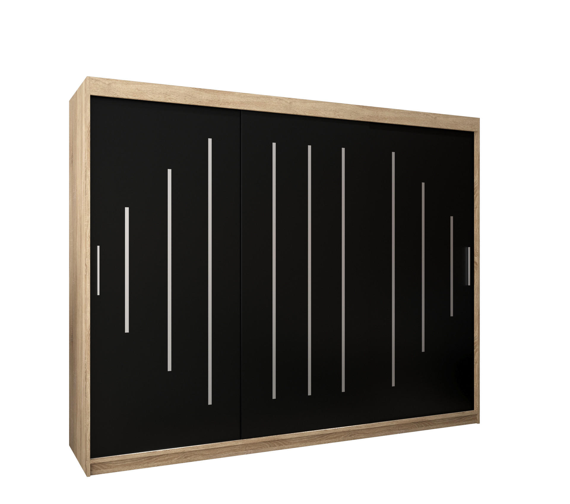 Abiks Möbel SCHWEBETÜRENSCHRANK Sonoma Eiche, Schwarz 250cm × 62cm × 200cm