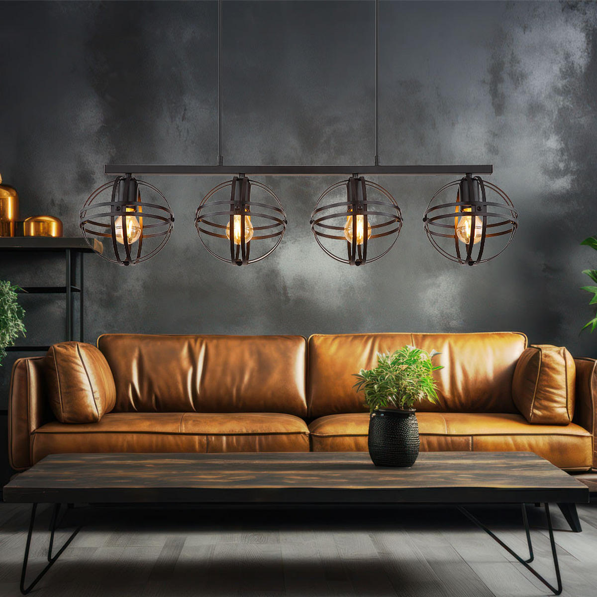 LED HÄNGELEUCHTE Metall Schwarz 4 Flammig - Schwarz, Metall (95/20/120cm) - Globo Lighting