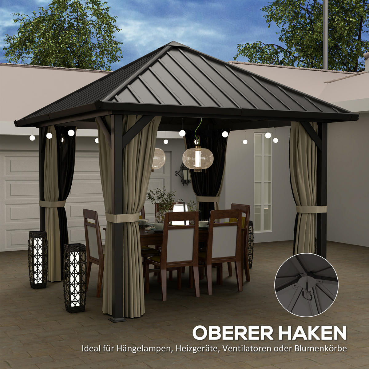 PAVILLON mit Hardtop ca. 3x3 m - Dunkelgrau, Metall (304/297/304cm) - Outsunny