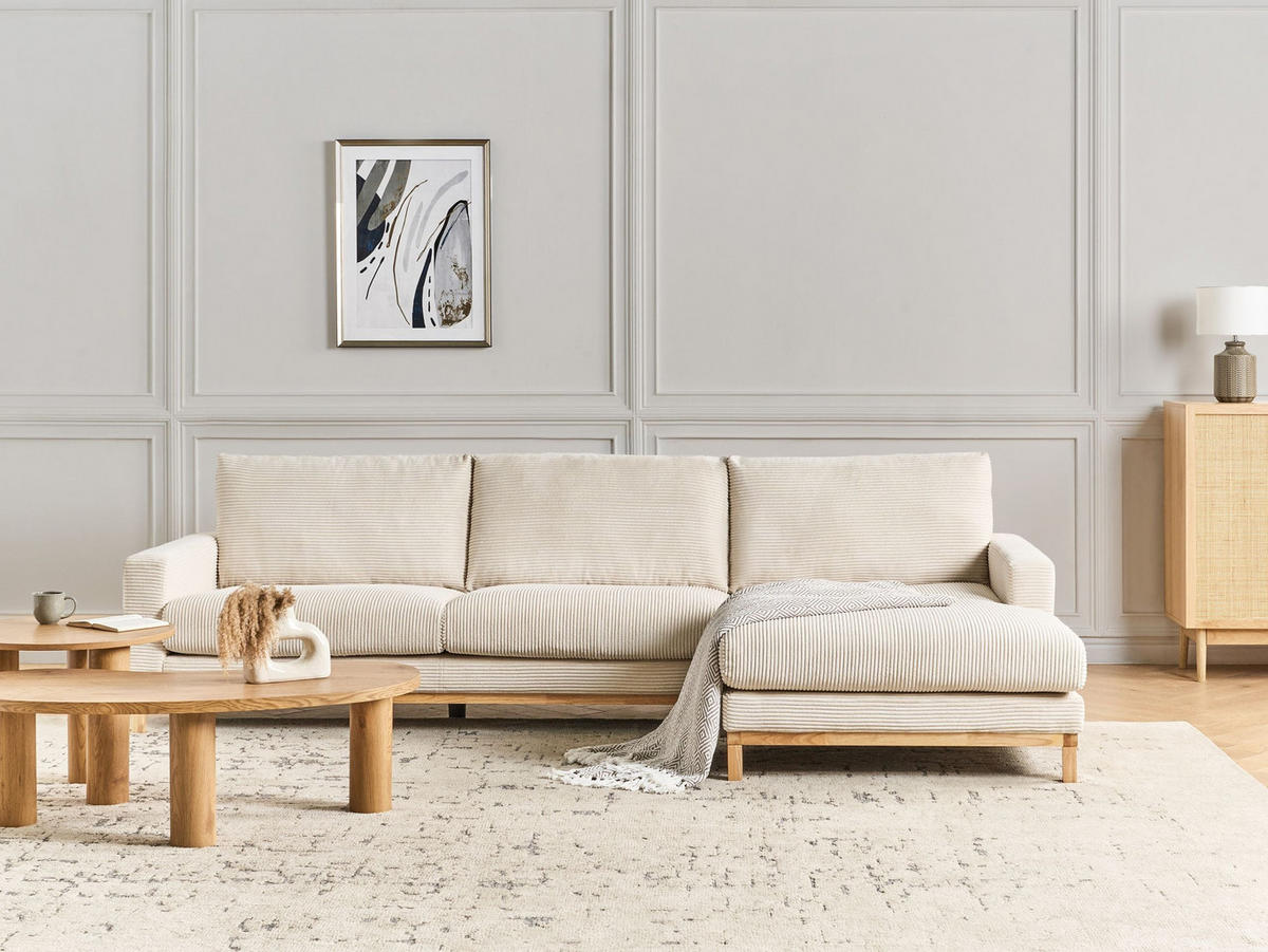 COLȚAR cu 4 locuri reps reiat bej deschis pe partea stângă Siggard - maro/bej, material textil (321/168cm) - Beliani