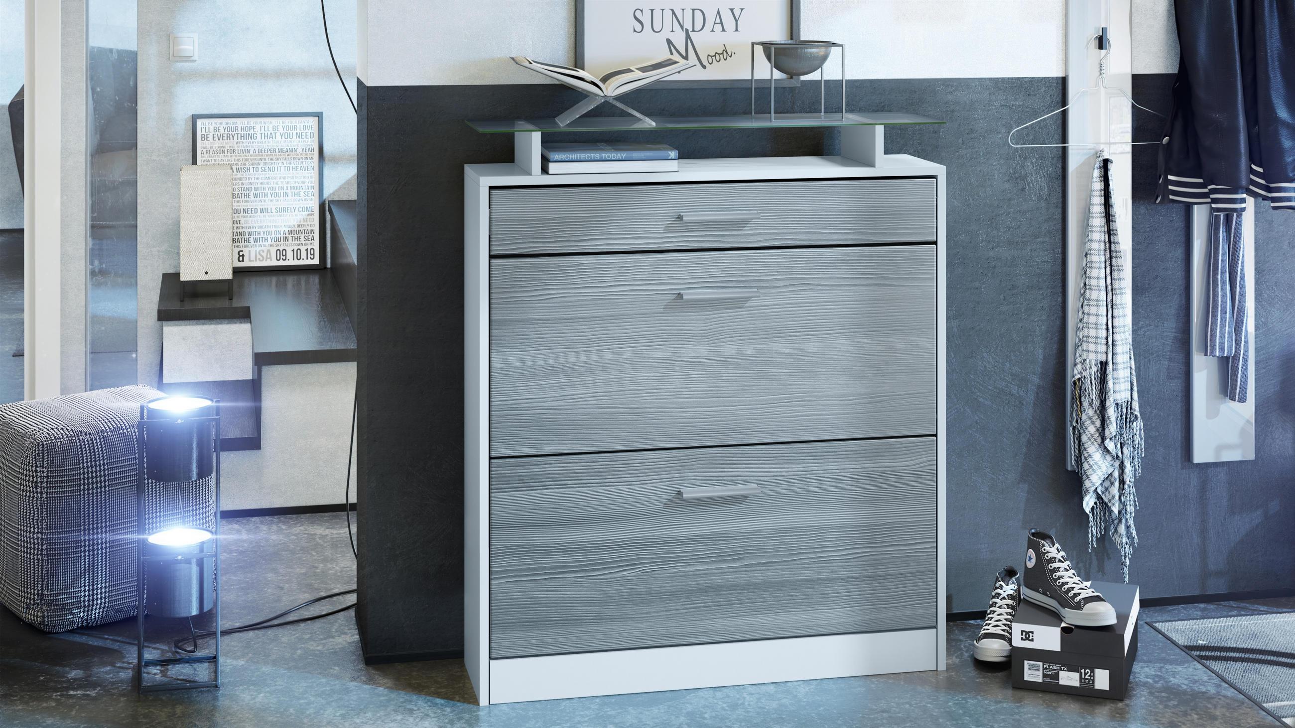 SCHUHSCHRANK Loret Front in Avola-Anthrazit - Anthrazit, Holzwerkstoff (89/104/23cm) - Vladon