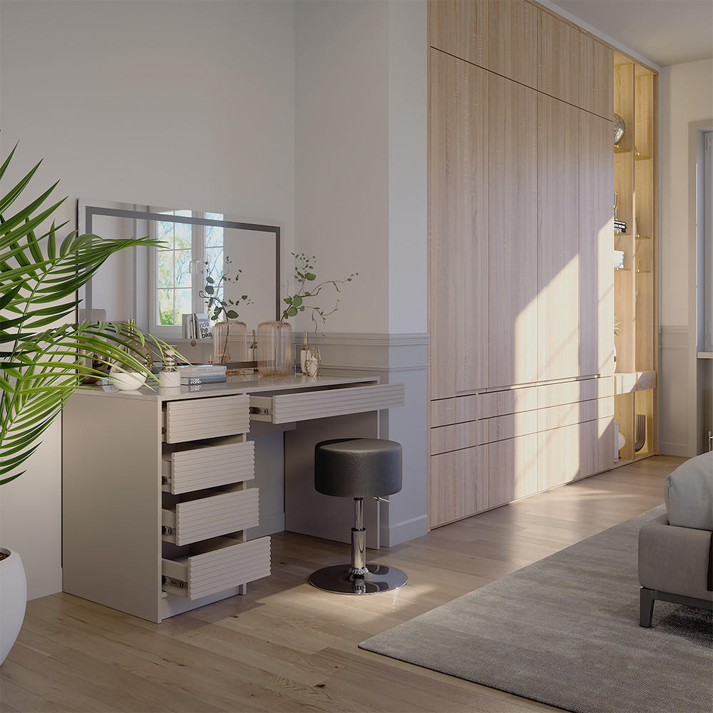 SCHMINKTISCH Sherry Cashmere 120 cm mit LED-Spiegel und Hocker - Kaschmir, Holzwerkstoff (120/75/55cm) - Vicco