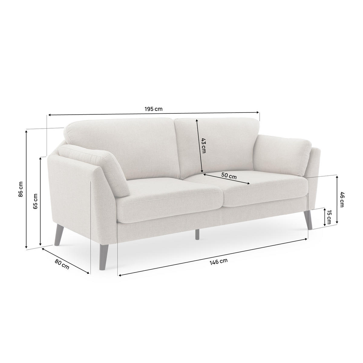 2-SITZER-SOFA Maja Skandinavisches aus beigem Stoff - Beige/Dunkelbraun, Holz/Holzwerkstoff (195/86/80cm) - Sicaan