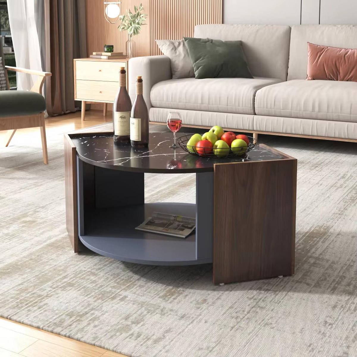 COUCHTISCH Marmor Holz Kontrast Design - Braun, Holz (63/96.5/40cm) - Bomclap