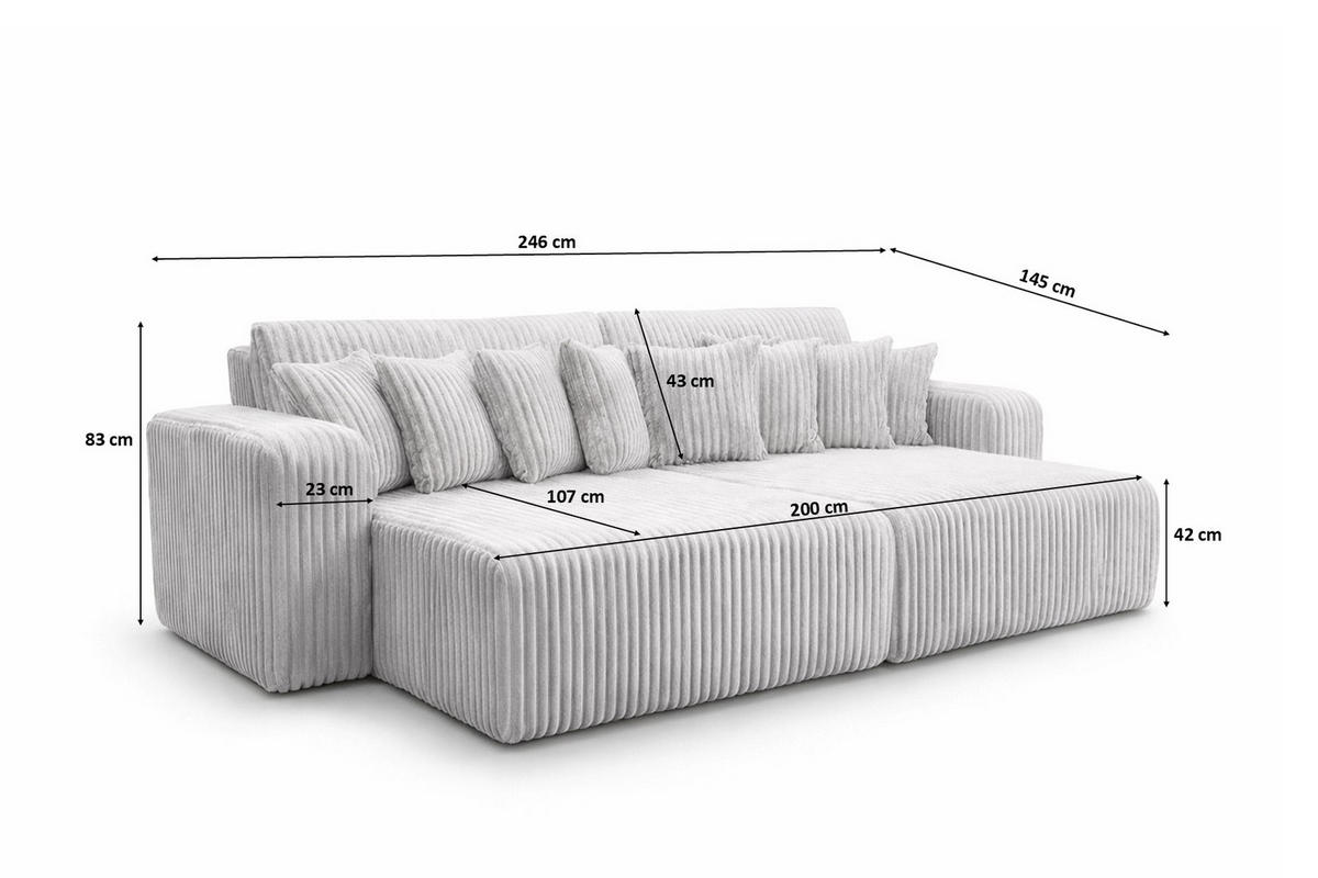 SCHLAFSOFA, Cordstoff Tilia, Grau, PIANO DOUBLE - Grau, Holz (246/83/145cm) - Kaiser Möbel
