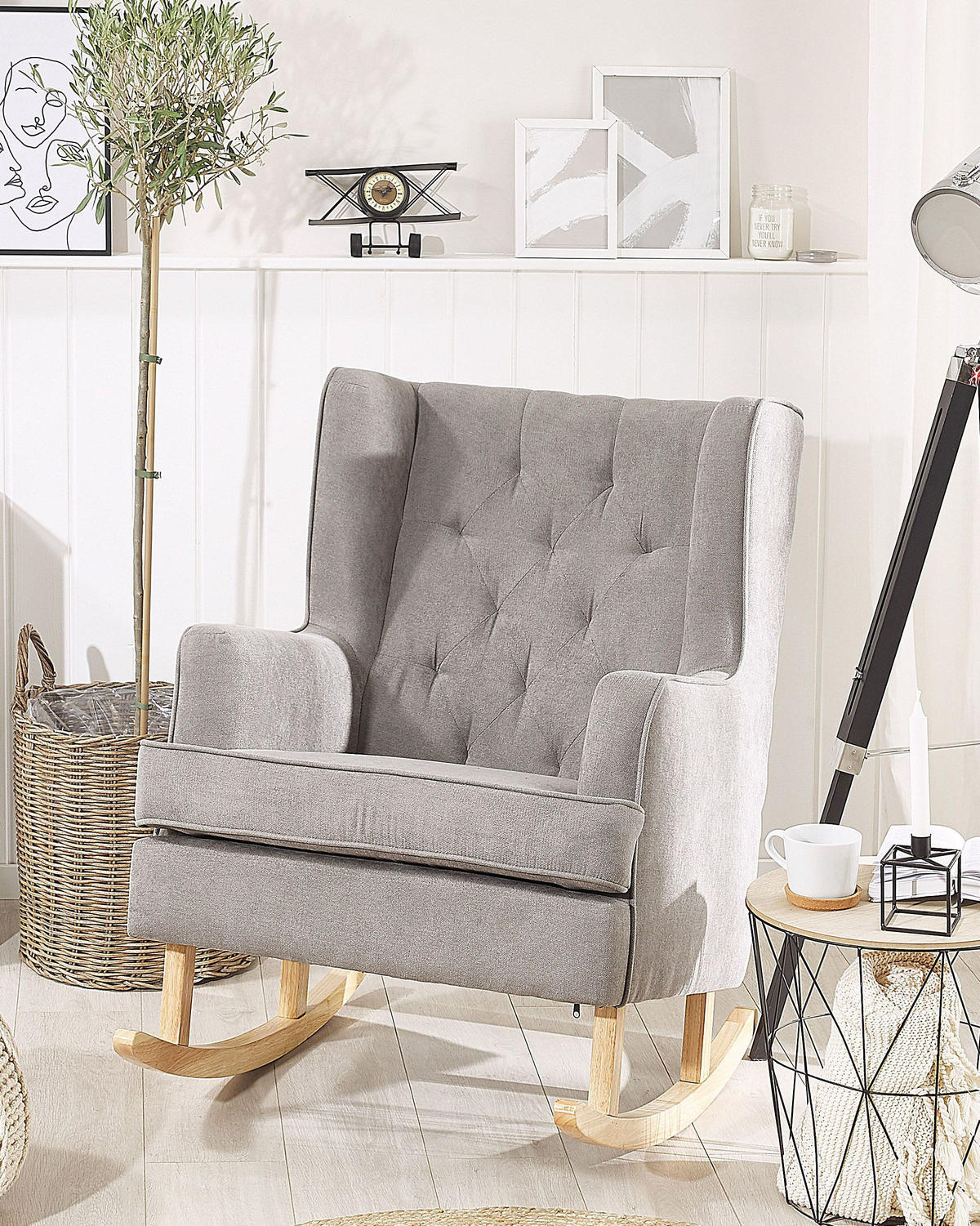 SCHAUKELSESSEL Hellgrau Trondheim - Hellbraun/Hellgrau, Textil (72/97/83cm) - Beliani