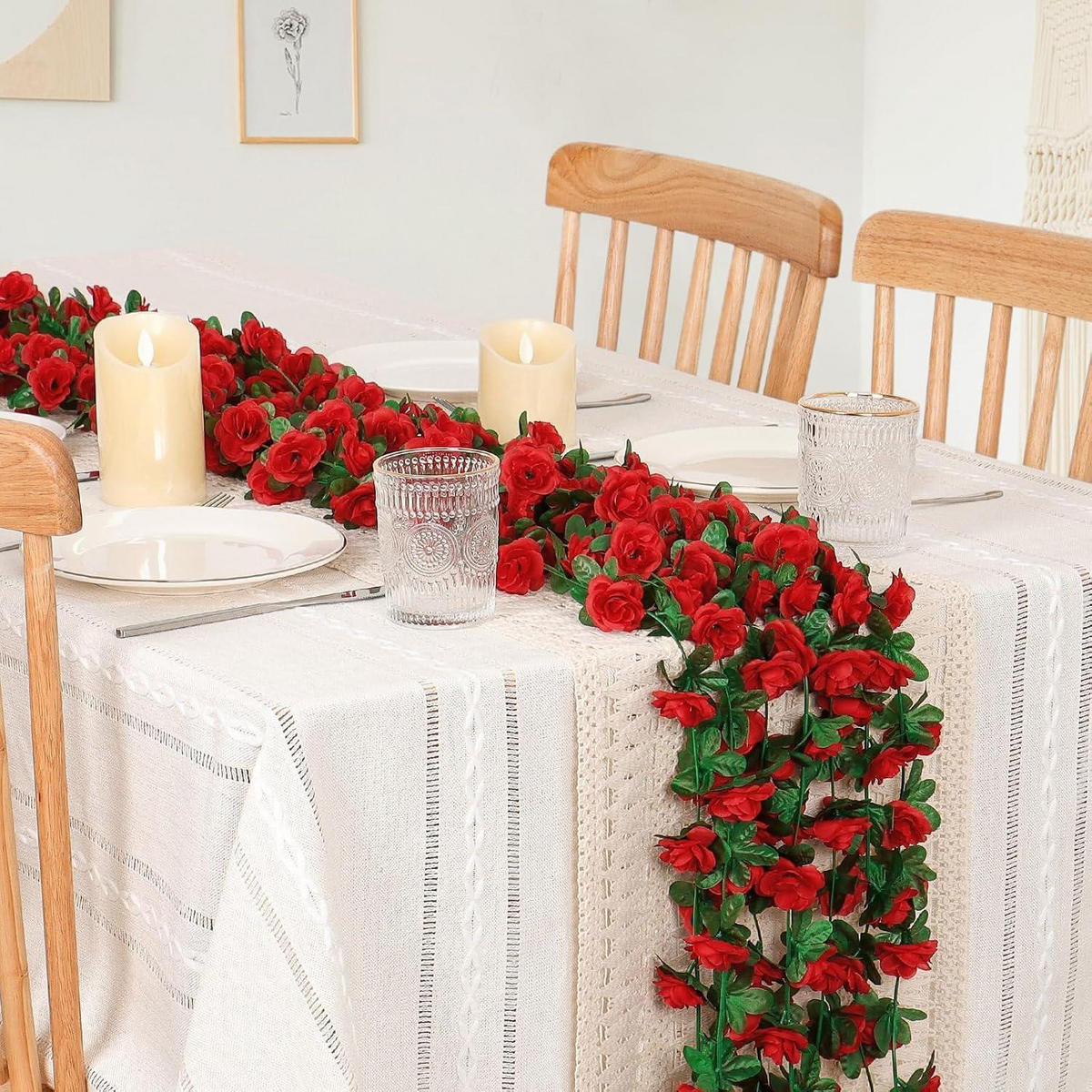KÜNSTLICHE Blumengirlande 8-teiliges Set Rot Rosen 2,45 m - Rot, Kunststoff (1cm)