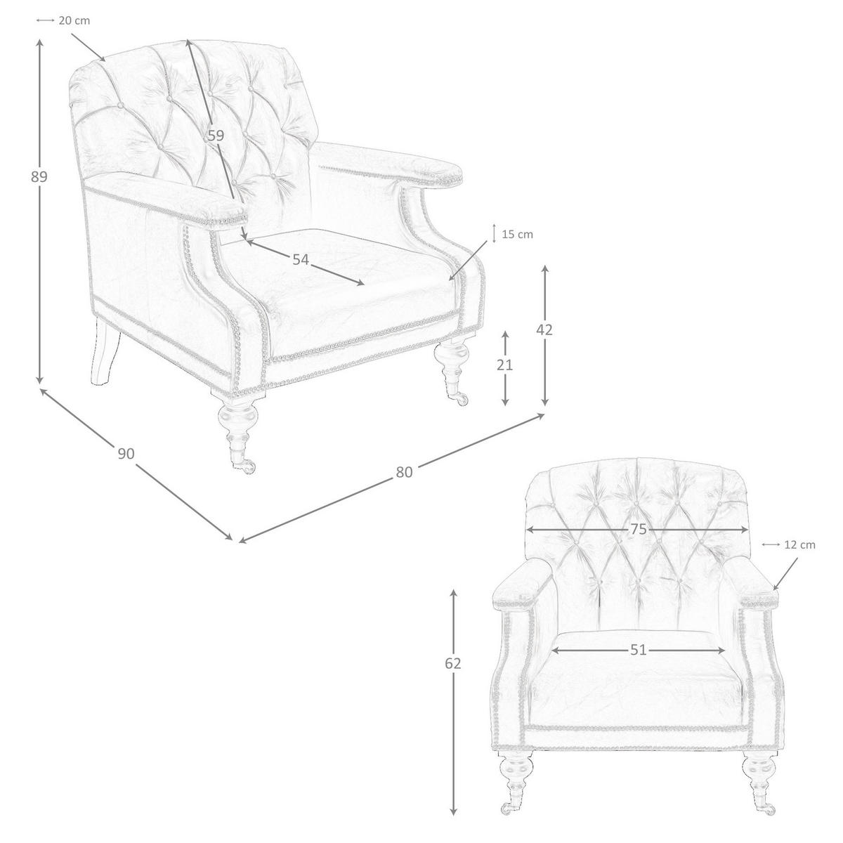 CHESTERFIELD-SESSEL Cognacbraun Mahagoni 80/90/89 cm - Braun, Leder/Holz (80/89/90cm) - ANGEL CERDA