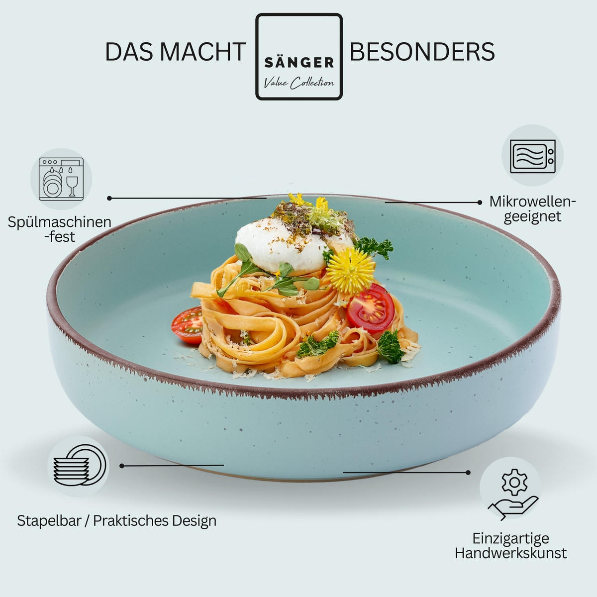 PASTASCHALEN BOMBAY BREEZE - 4 teilig aus Steingut - Hellblau, Stein (20.5cm) - Sänger
