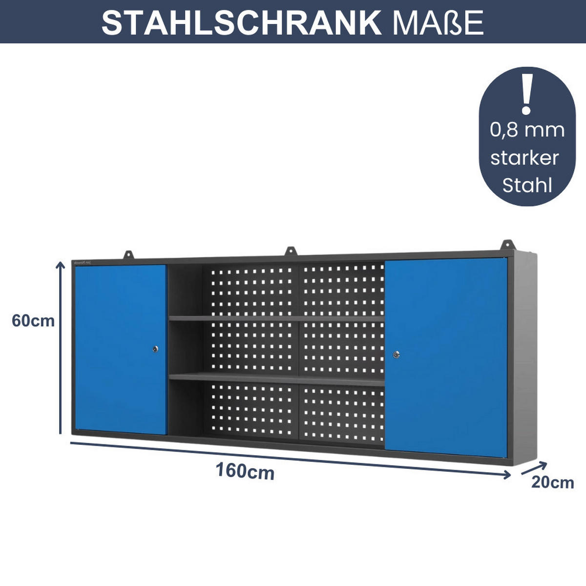 HÄNGESCHRANK Werkstatt abschließbar LEO 60x160x20cm Anthrazit-Blau - Anthrazit, Metall (160/60/20cm) - Jan Nowak