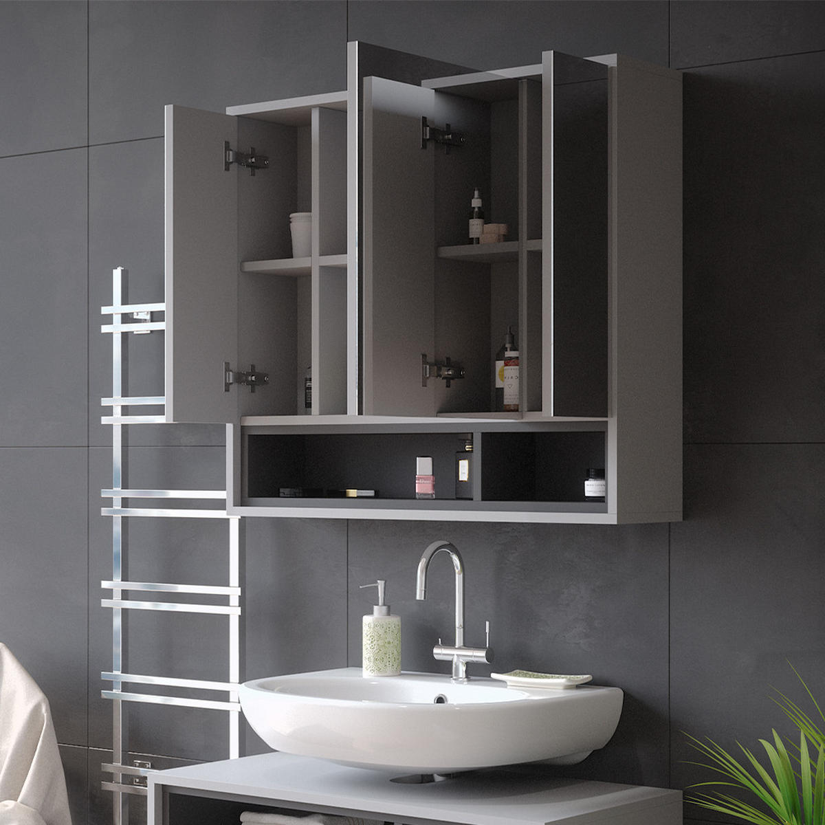 BADSPIEGELSCHRANK Beatrice Grau/Anthrazit 80 x 72 cm - Anthrazit/Grau, Holzwerkstoff (80/72/20cm) - Vicco