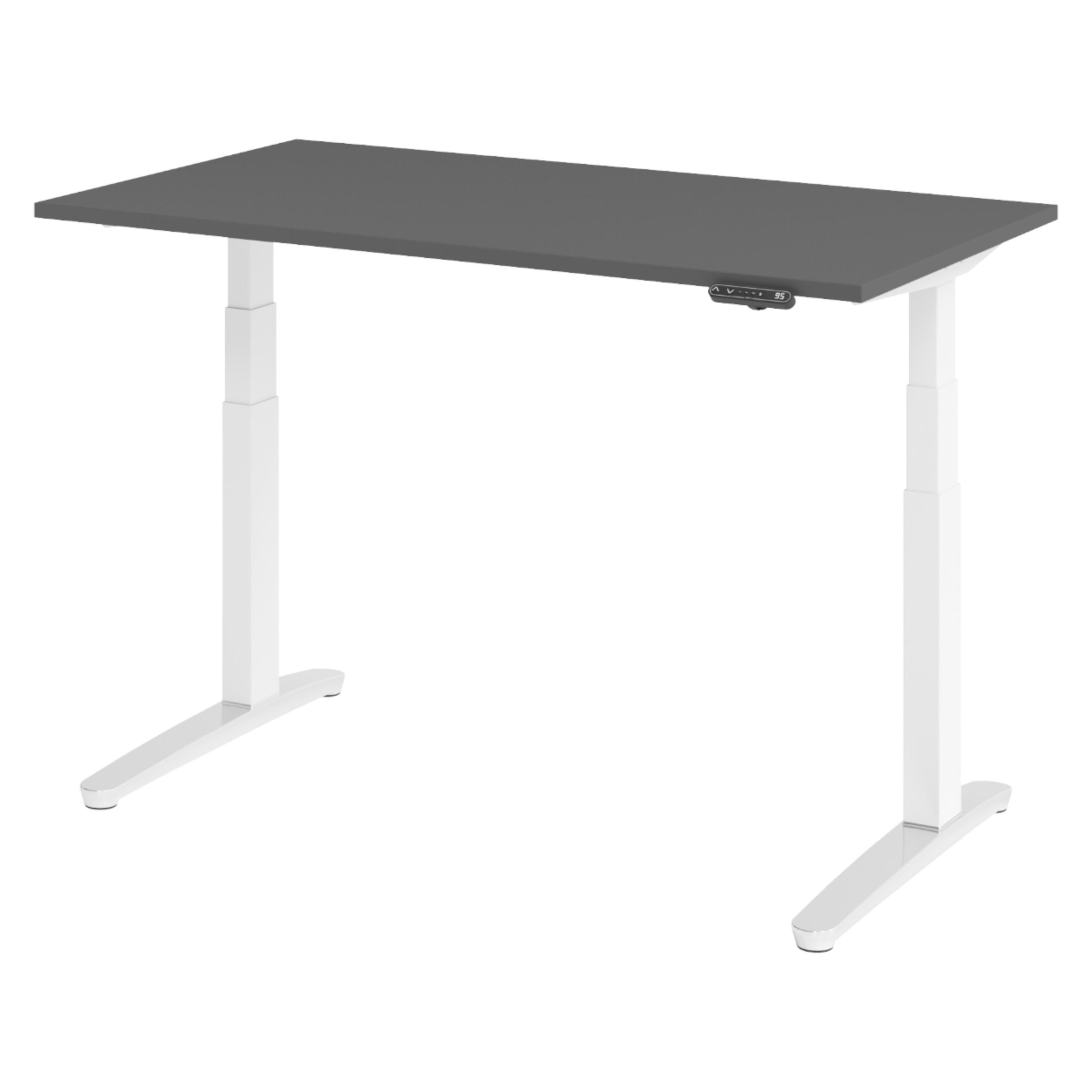 SCHREIBTISCH elektrisch XBHM 80/140/74 cm in Graphitfarben/Weiß/Alu poliert - Silberfarben/Graphitfarben, Holzwerkstoff (80/140/74cm) - bümö