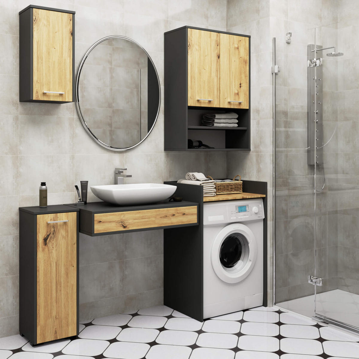 HÄNGESCHRANK Grau, Eiche Artisan 64x94x30 cm - Silberfarben/Eiche Artisan, Holzwerkstoff/Kunststoff (64/94/30cm) - Akord