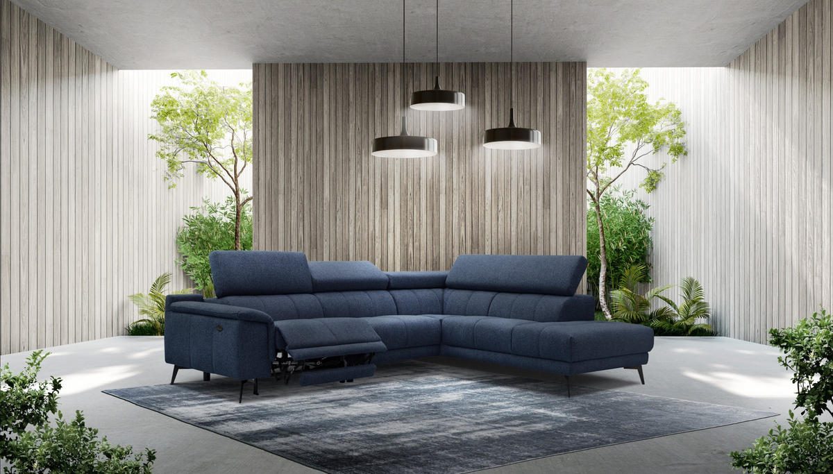 ECKSOFA FIERO 5-Sitzer mit 1 Relaxfunktion, dunkelblau - Dunkelblau, Holzwerkstoff/Textil (290/228cm) - Courtois Laville