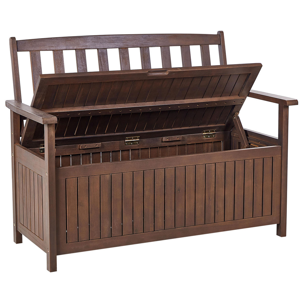 GARTENBANK Akazienholz dunkelbraun mit Stauraum Auflage hellgrau Sovana 120 cm - Hellgrau/Braun, Holz (120/91/60cm) - Beliani