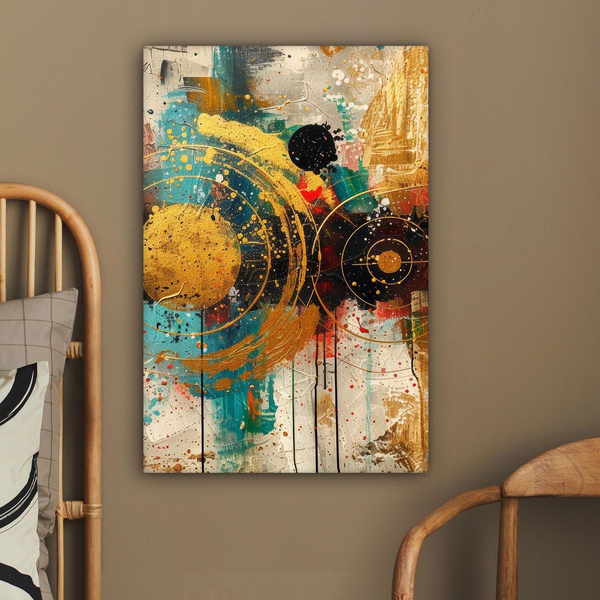 LEINWANDBILD - Abstrakt - Kunst - Gold - Modern - 60x90 - Kunstdruck - Multicolor, Textil (60/90cm) - MuchoWow