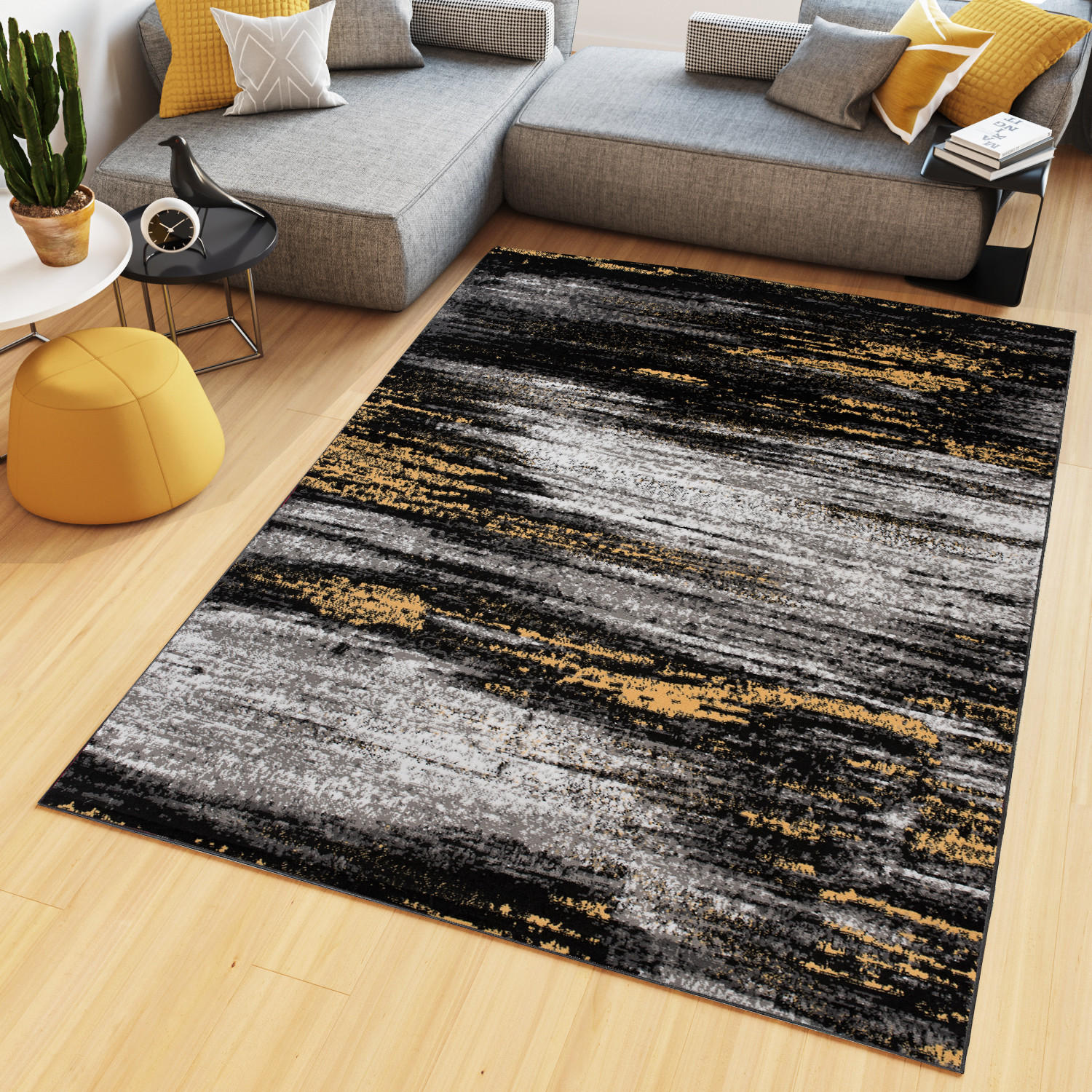TEPPICH MAYA Schwarz Verwischt Streifen Meliert 300/400 cm - Schwarz, Textil (300/400cm) - Tapiso