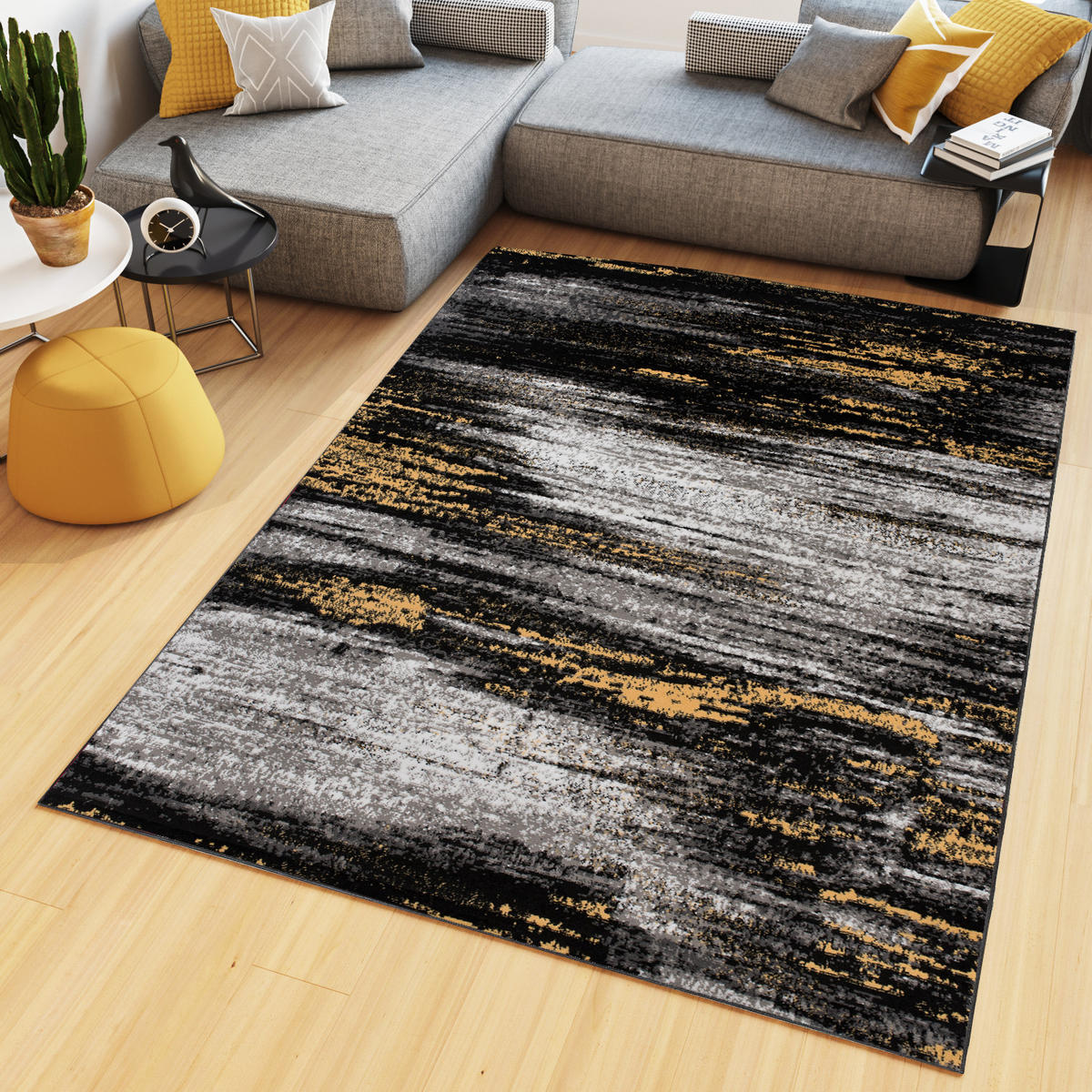 TEPPICH MAYA Schwarz Verwischt Streifen Meliert 200/300 cm - Schwarz, Textil (200/300cm) - Tapiso