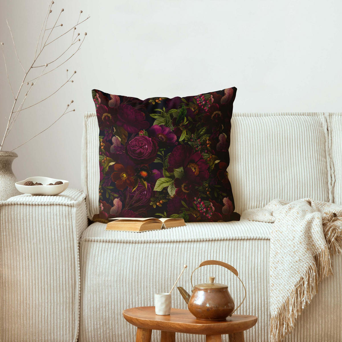 DEKOKISSEN Lila Blüten Dunkel 50/50 cm - Violett, Textil (50/50/10cm) - Bilderwelten