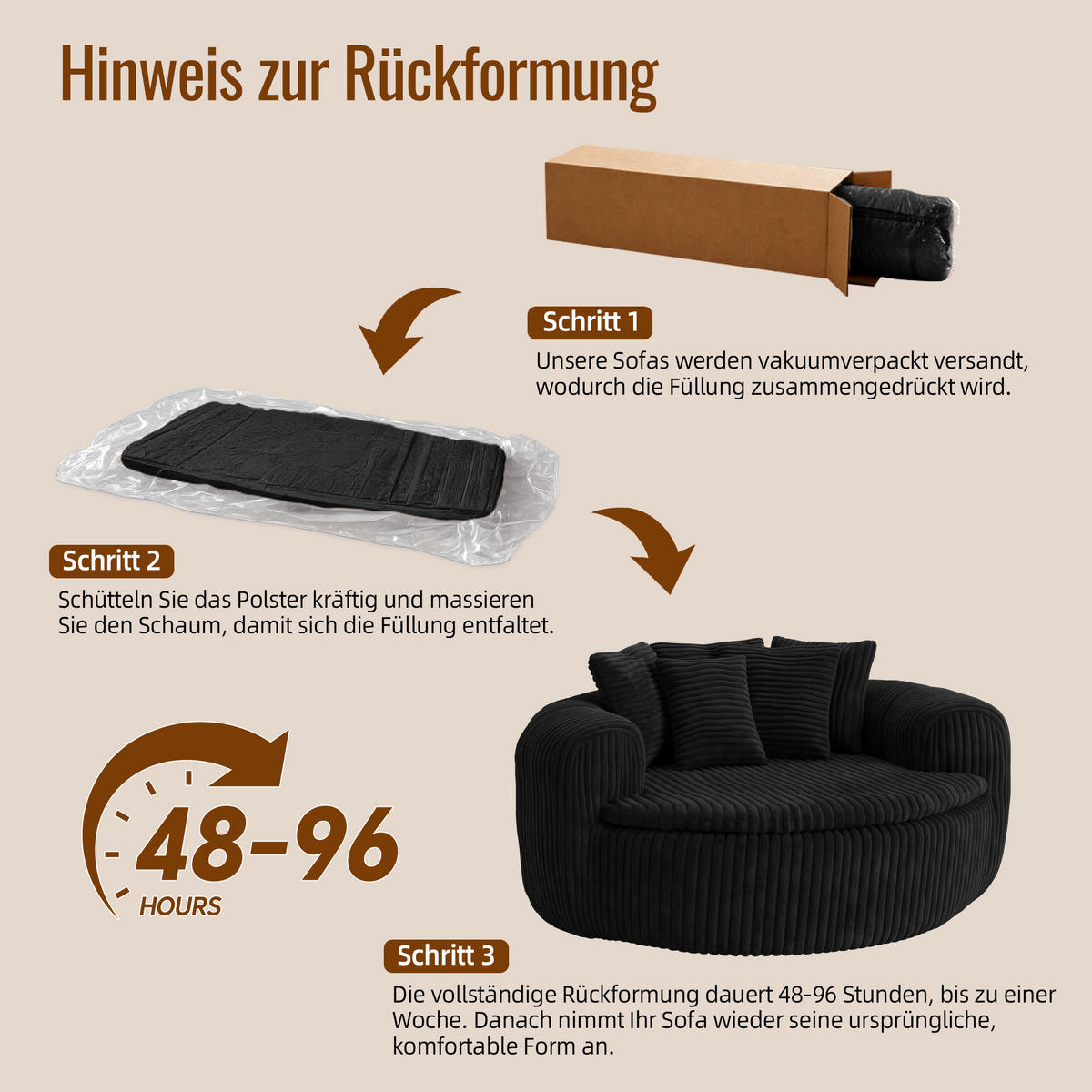 SITZSACK Cord Extrabreit mit 5 Kissen - Schwarz, Textil (145/59/133cm) - Urban Meuble