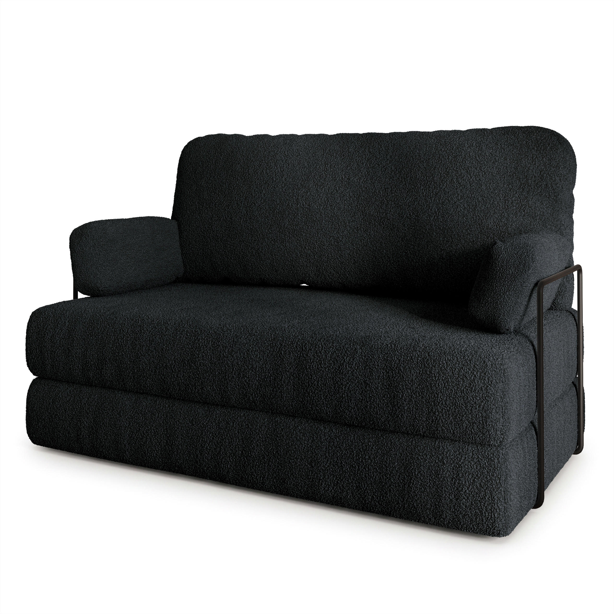 BETTSOFA KESTE aus Schaumstoff Bucle-Stoff Schwarz Schlaffunktion - Schwarz, Textil (140/86/60cm) - MASSENO