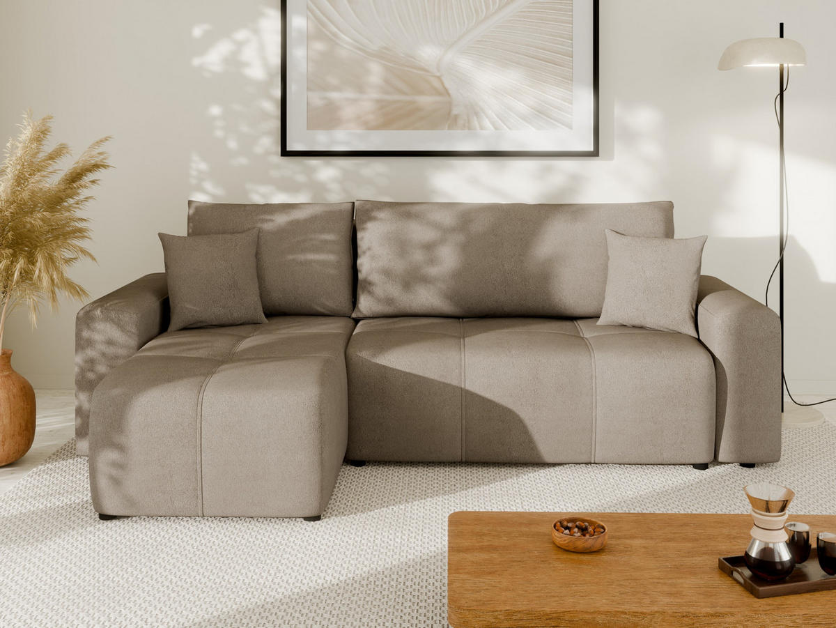 ECKSOFA Nolani mit Schlaffunktion & Bettkasten – Modern & Bequem - Cappuccino, Kunststoff (248/145cm) - Panda Möbel