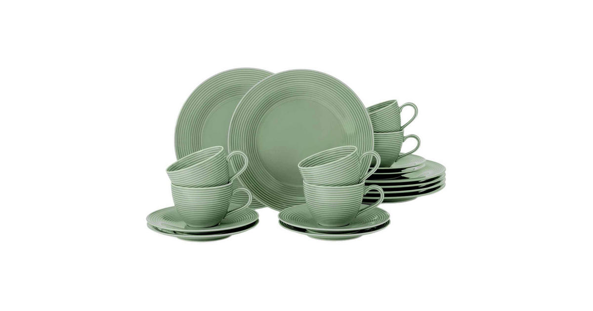 SELTMANN WEIDEN - Servizio da tavola 12 pezzi BT – Beat – Forma: rotonda con sollievo, stile moderno, verde salvia – Color Glaze
