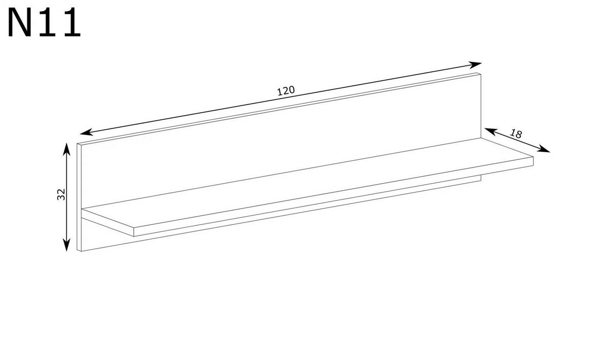 WANDREGAL NATURAL N-11 - Eichefarben, Holzwerkstoff (120/32/18cm) - Meblini