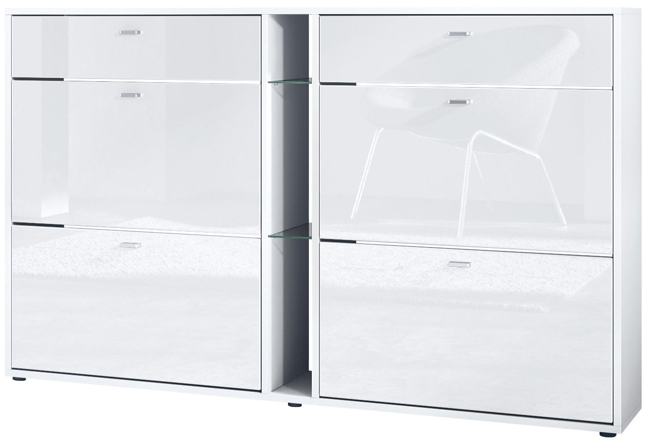 Vladon Schuhschrank Weiß Hochglanz 155.5x95x28 cm