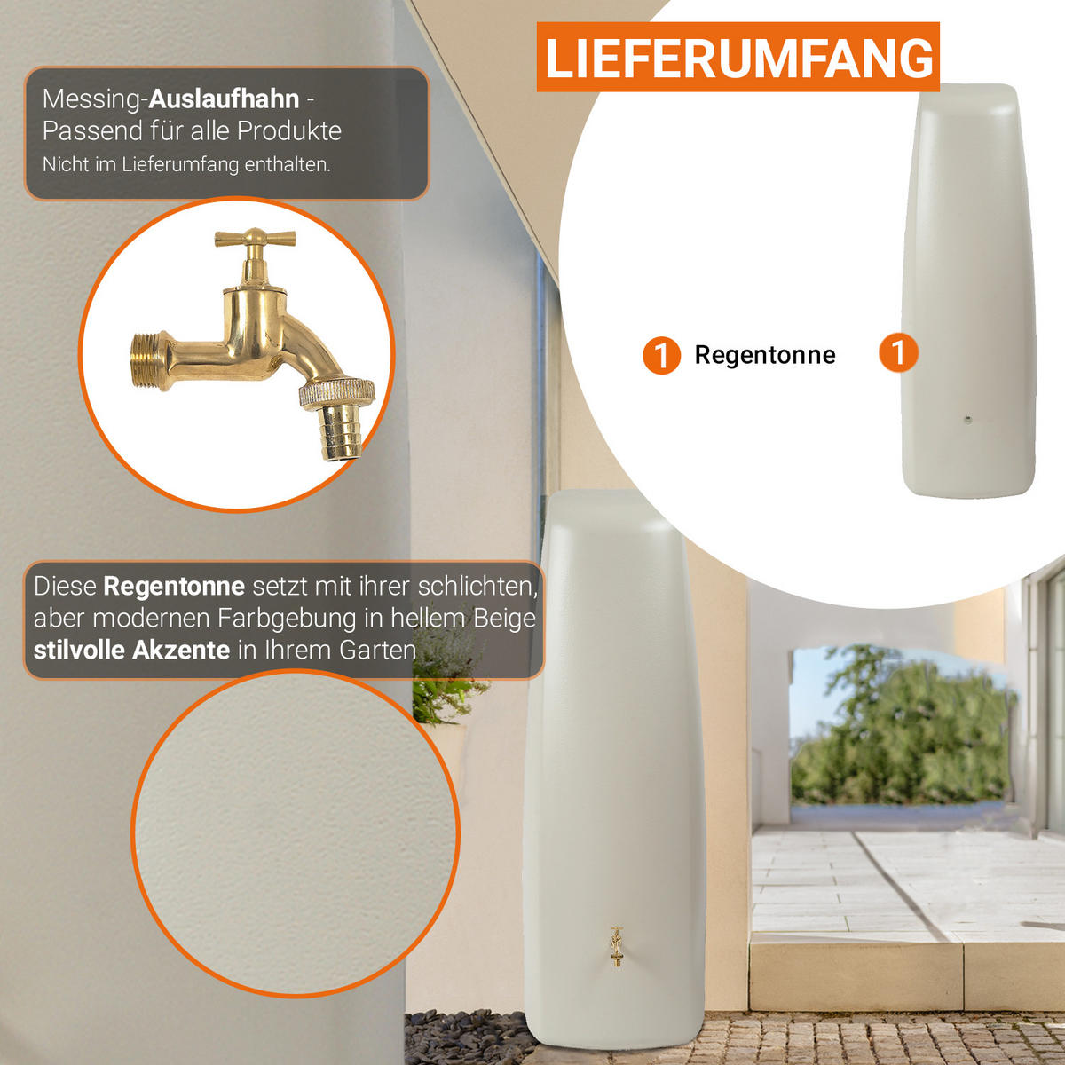WANDTANK 400 L, sandbeige - Beige, Kunststoff (60/180/60cm) - GARANTIA