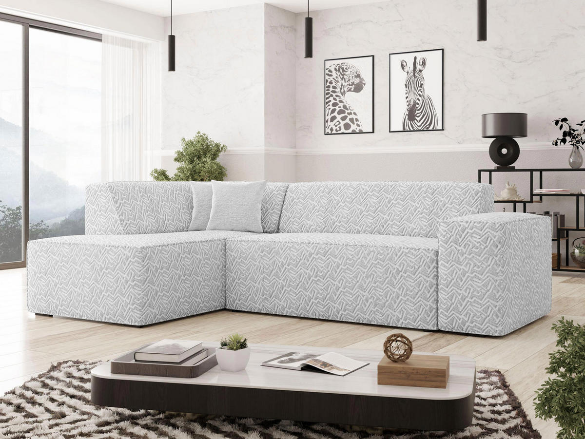 ECKSOFA Lordin Premium, Seite: Links - Silberfarben, Holz/Textil (267/205cm) - MIRJAN24