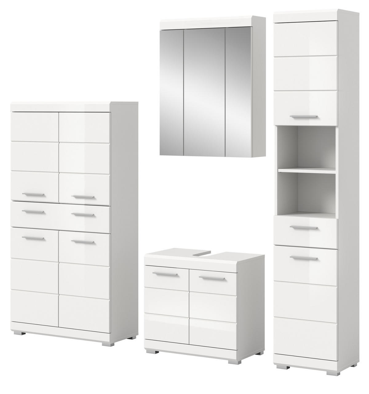 BADMÖBEL-SET weiß Hochglanz 4-teilig 200 cm, Komplettset mit viel Stauraum - Weiß Hochglanz, Glas/Holzwerkstoff (200/191/34cm) - Inn.Furn