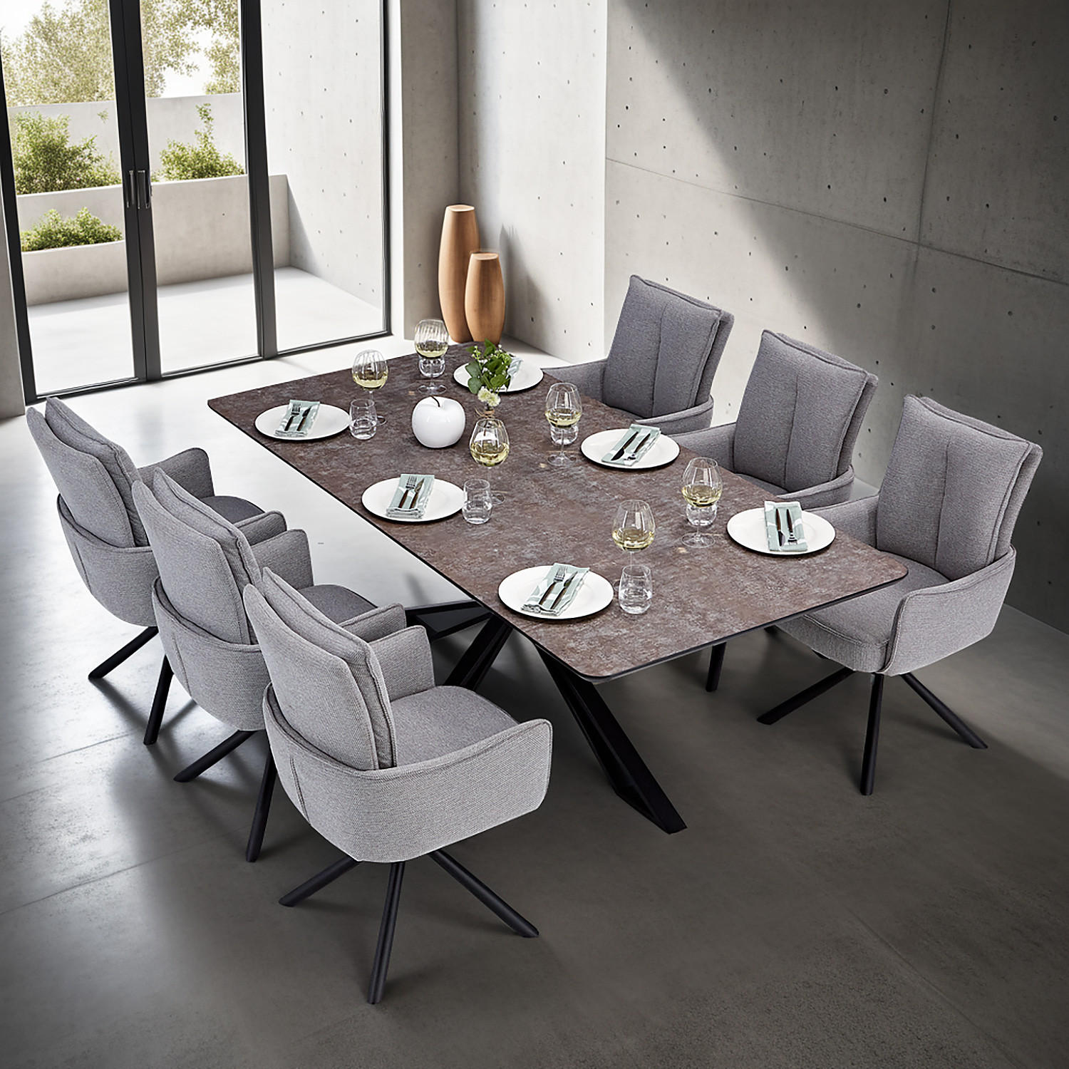 TISCHGRUPPE 200x100 cm braun schwarz mit 6 Stühle Grau - Braun/Grau, Metall (100/94/200cm) - Homestyle4u