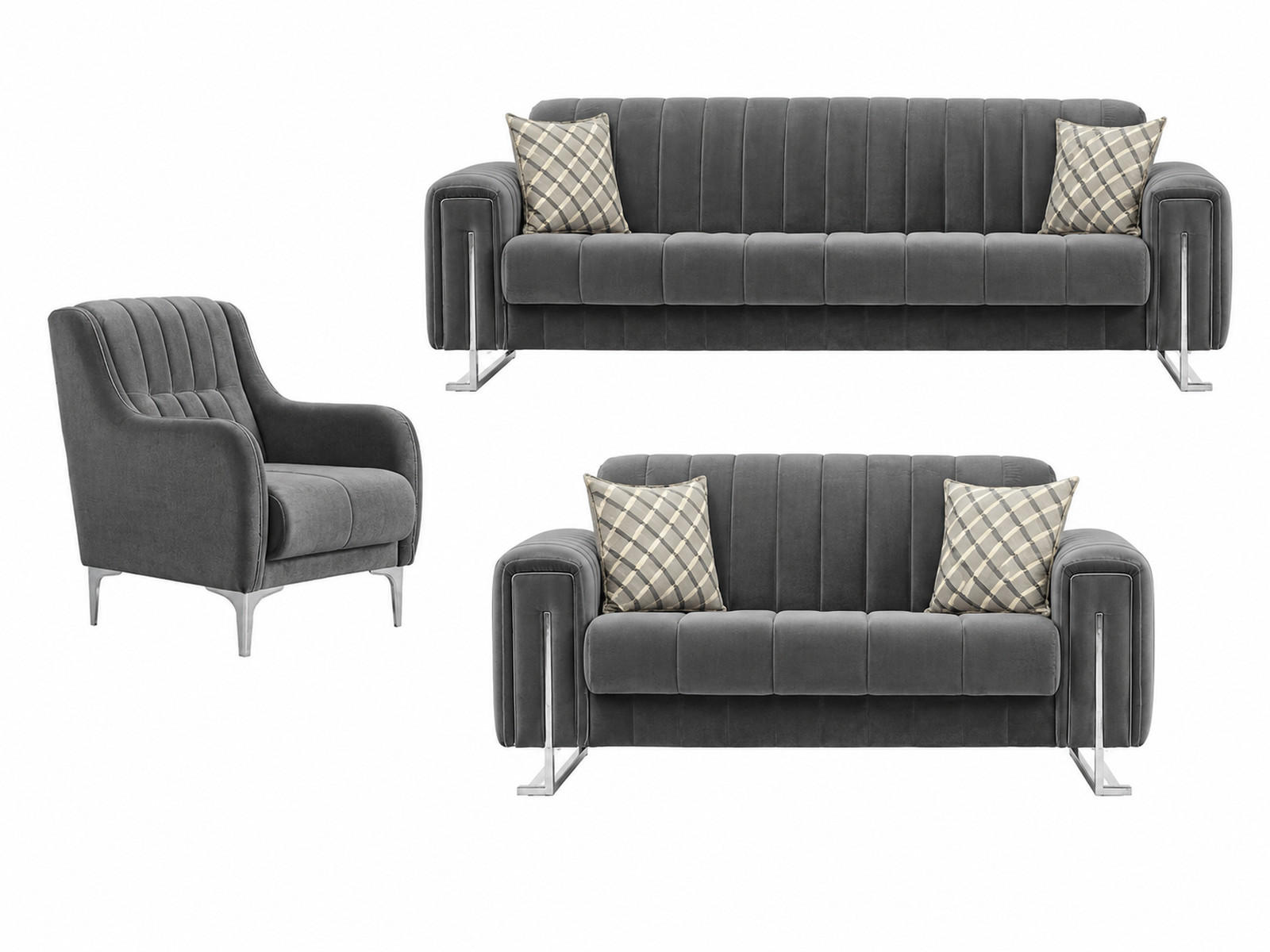 SITZGARNITUR Kochi, Grau Stellvariante 3+2+1 - Grau, Holzwerkstoff/Metall (243/85/95cm)