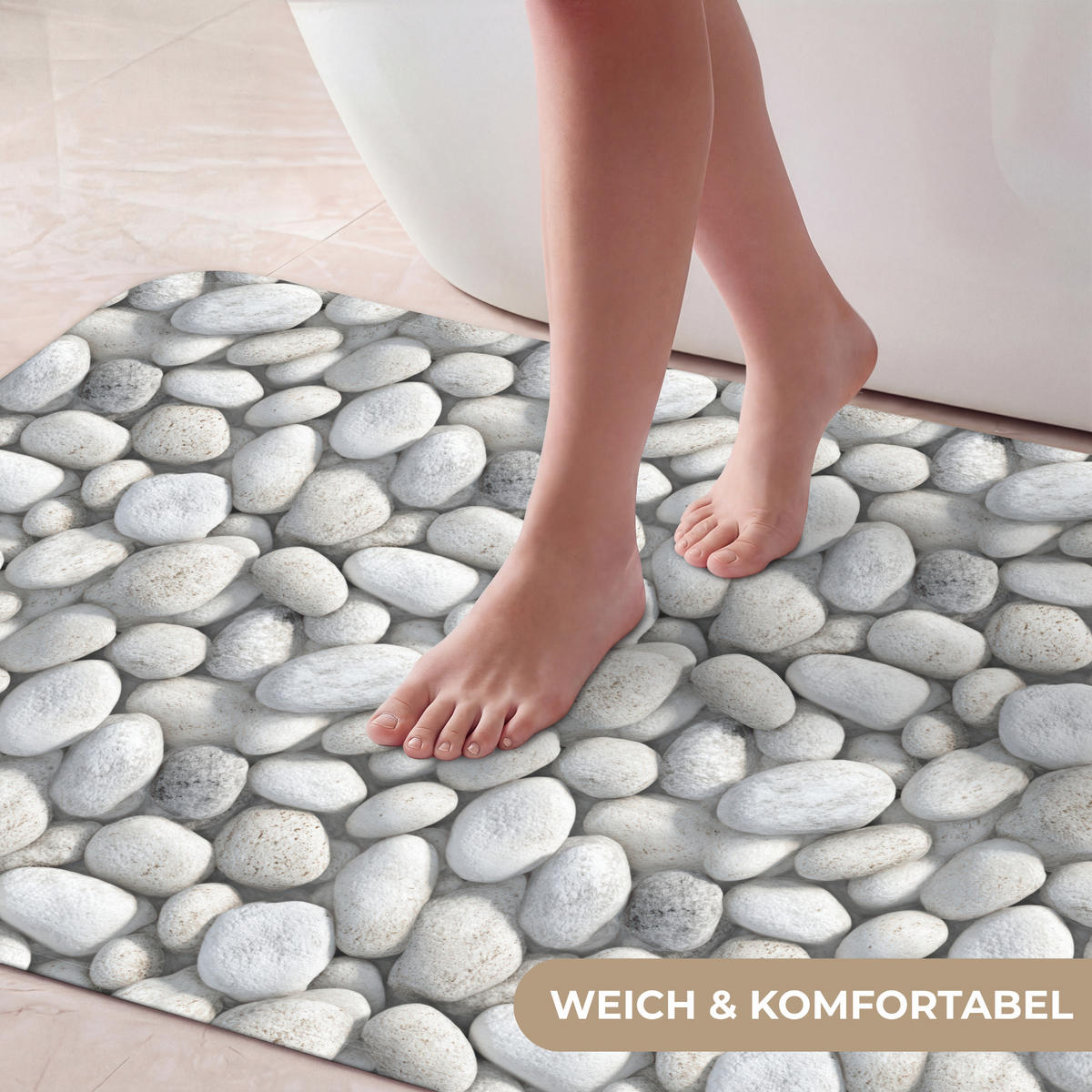 KOUPELNOVÁ PŘEDLOŽKA Kameny - šedé - oválné 120x60 cm - světle šedá, textil/plast (120/60cm) - OnlyWow