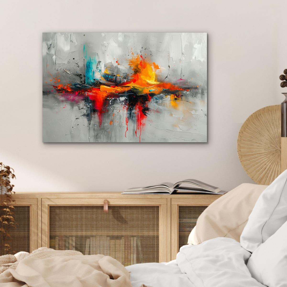 METALLBILD Moderne Kunst - Orange - Grau - Abstrakt 60x40 cm - Hellgrau, Metall (60/40cm) - MuchoWow