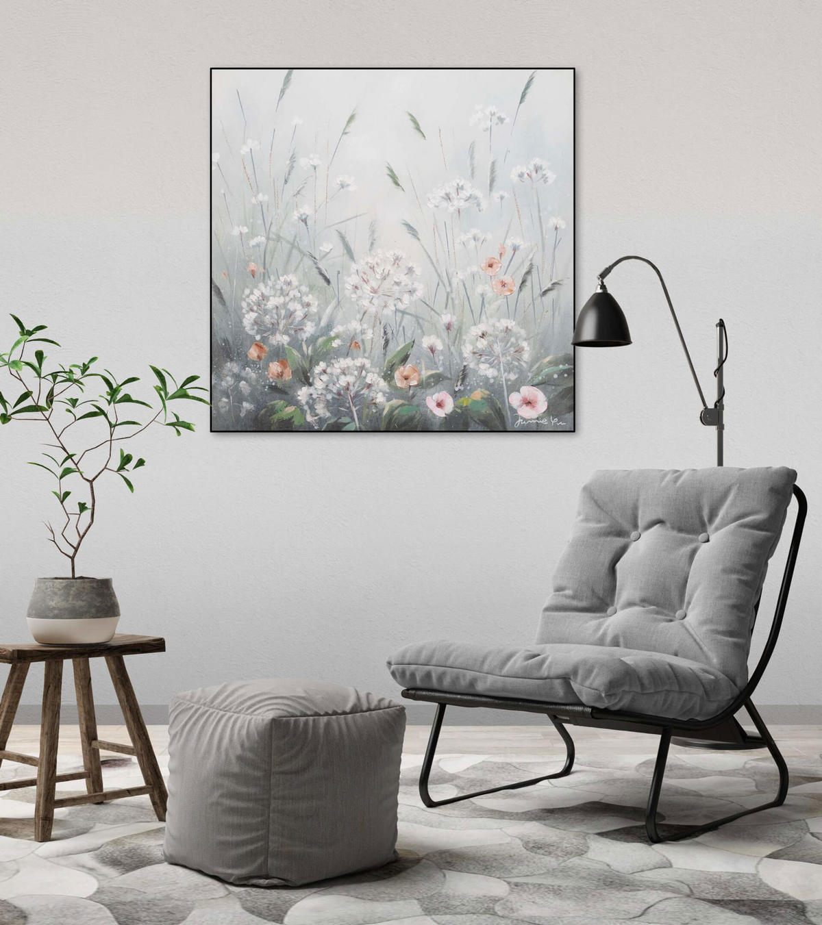 ACRYLBILD HANDGEMALT 80/80 cm - Grau/Grün, Holz/Textil (1.38/80cm) - KUNSTLOFT